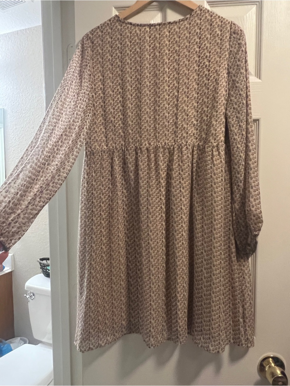 Boho V-Neck Printed Babydoll Dress in Beige & Rust - Picture 2 of 2